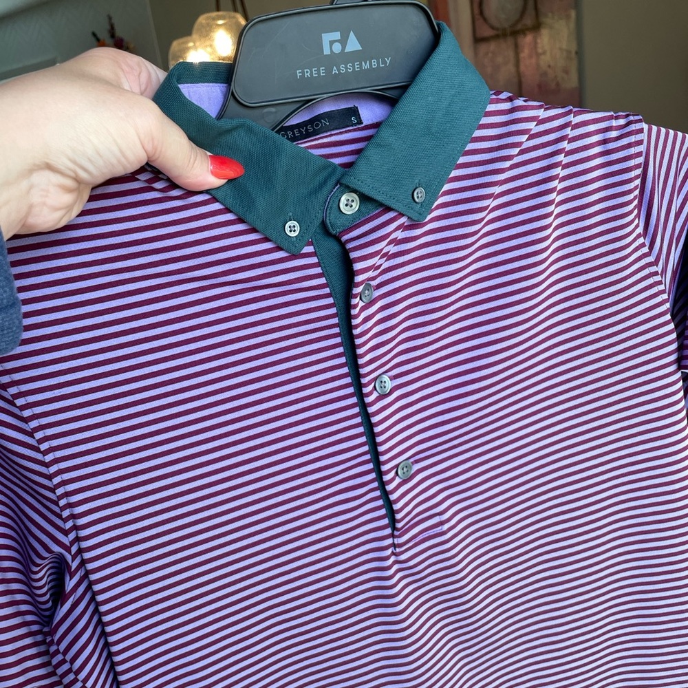 Greyson Purple Striped Men's Shirt S Golf Polo